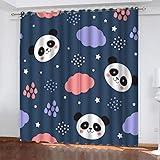 SJSXWQN Vorhang Blauer Panda Gardinen mit Ösen Vorhang Blickdicht Thermo Verdunklungsvorhänge Schiebegardinen für Schlafzimmer Wohnzimmer H 260 x B 140 cm 2er Set