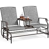 Yaheetech 2-Sitzer Schaukelbank mit Tisch Gartenbank Gartenschaukel Sitzbank, Outdoor Parkbank Schaukelstuhl Metall für Garten/Terrasse/Hof/Park/Balkon, Grau 149 × 81 × 101 cm