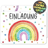 VULAVA 12x EINLADUNGSKARTEN für KINDERGEBURTSTAG und PARTY - die bunten Karten im Regenbogen Aquarell Design sind die EINLADUNG für Mädchen Jungen Kinder zum GEBURTSTAG Baby oder KINDERPARTY