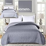 wometo Tagesdecke 220x240 cm oekoTex - Microfaser-Bezug grau hellgrau wattiert gesteppt Wende-Design XXL Sofa Couch Bett Bettüberwurf