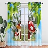 Hiseng Voile Vorhänge mit Ösen Durchsichtig Moderne Halbtransparent 2er Set Ösenvorhang für Fenster Wohnzimmer Schlafzimmer 3D-Pilzdruck Elegante Transparent Gardine (132x182cm,E)