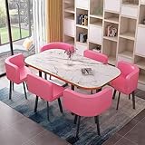 MAxba Rosa Konferenztisch Esstisch mit 6 Stühlen, Küchentisch Couchtisch Verhandlungstisch Empfangtisch for Besprechungsräume, Esszimmer, PU-Sitzplatte (Color : Pink 3)