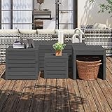 JUNZAI 4-TLG. Gartenbox-Set, Kissenbox Outdoor WassBerdicht, Auflagenbox, Aufbewahrungsbox, Terrassenschrank, Gartentruhe, Gartenkiste, Garten Aufbewahrung, Grau Massivholz Kiefer