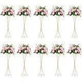 Nuptio 10 Stück Gold Hochzeit Mittelstücke Tischvase, 79cm Hoch Metall Trompete Vase, Straße Führen für Hochzeitsfeier Abendessen Herzstück, Blumenständer für Weihnachten Jubiläum Dekoration