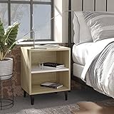 TECHPO Home Furniture Bettschrank mit Metallbeinen, Sonoma-Eiche und Weiß, 40x30x50 cm