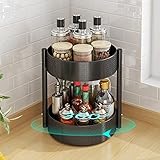 YunNasi Gewürzregal Drehbar Lazy Susan Drehteller Organizer Schwarz Gewürzrondell aus Kohlenstoffstahl Küchen Organizer Gewürzständer für Gewürzgläser, Kräuter, Würzflasche