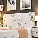 ERNZI Eleganter,mit Blättern bedruckter,weißer Kopfteil-Schonbezug,dehnbarer,waschbarer Kopfteilbezug für komplette Bettkopfdekoration,Wohnmöbel,schützender Schonbezug
