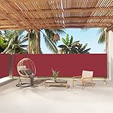 JUNZAI Seitenmarkise Ausziehbar, Windschutz Terrasse, Balkon Windschutz, Balkon Sichtschutz, Sichtschutz Zaun, Sichtschutzzaun, Markise Balkon, Sichtschutzwand, Rot 160x1000 cm