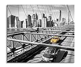 Gelbes Taxi in New York auf Brücke Herdabdeckplatte & Spritzschutz aus Echtglas | Für Herd-Kochfelder | 60x52 cm