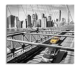 Gelbes Taxi in New York auf Brücke Herdabdeckplatte & Spritzschutz aus Echtglas | Für Herd-Kochfelder | 60x52 cm