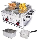 Fritteusen, Arbeitsplatte, Fritteuse, Herd, Edelstahl, kommerzielle Fritteuse mit 2 Pfannen und Körben für Restaurant, Zuhause, Küche, Snackbars, Gewerbe, Verkaufsstände, frittierte Spieße