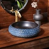 Badezimmer Aufsatzwaschbecken Keramik, Aufsatzwaschtisch Mit Wasserhahn Und Ablaufkombination, Kunst Waschbecken Für Den Innen- Und Außenbereich 45 * 45 * 15cm(Size:Beckenset)
