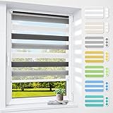 smartdemo Doppelrollo klemmfix ohne Bohren & mit Bohren, 65 x 120 cm (BxH) Weiß Grau Anthrazit, 3-in-1 Duo Rollos für Fenster & Tür, Fensterrollo innen, Klemmrollo Rollo Sonnenschutz & Sichtschutz