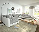 DELIFE Couch Clovis XL Weiss Hellgrau mit Hocker Wohnlandschaft modular
