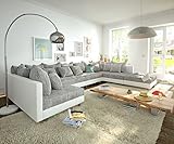 DELIFE Couch Clovis XL Weiss Hellgrau mit Hocker Wohnlandschaft modular