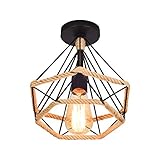 Pendelleuchte Retro Hängelampe Drahtleuchte 25 cm Metall Käfig Schwarz Vintage Hängeleuchte Retro Lampe E27 Beleuchtung für Wohnzimmer Schlafzimmer Café Bar Restaurant,Deckenlampe Vintage Hängeleuchte