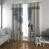 LANDOCROWN Orientalischer chinesischer Stil Thermisch isoliert 2 Paneele Verdunkelungsvorhang Inspirierende Kalligraphie Thermo Ösen Vorhang Vorhänge H 200 x B 140 cm