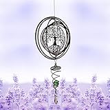 3D Garten Windspiel Edelstahl Hängende Windspiel Fenster Ornamente Rotierende Windspiel Windskulpturen zum Aufhängen mit Gazing Ball Spiralschwanz(Baum des Lebens)