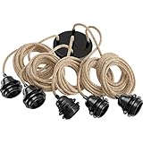 Hoopzi - Pendelleuchte 5 Flamming - 3,5m Textilkabel Seil und Schwarz - 5 X E27 Fassung - Vintage, Industrial Für Esstisch, Wohnzimmer, Esszimmer, Zimmer, Schlafzimmer, Küche