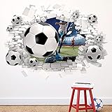 HPNIUB 3D Fussball Wandtattoo,Durchbruch Wandaufkleber für Kinderzimmer Jungen, 70×55CM,Bunte Fußball Wandbild,Wandtattoo Junge Teenager,Videospiel Wandstikcer für Schlafzimmer Deko Geschenk