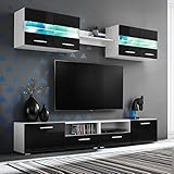 ZHOUMIN TV-Wohnwand-Set 5-TLG Wohnwand, Tv Kommode, Anbauwand Wohnzimmer, Fernsehwand, Möbel Wohnzimmer, Fernseher Schrank, LED-Leuchten Hochglanz-Schwarz