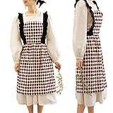 KDETTPY Fashion Plaid Pinafore Schürze Kleid Retro Rüschen Kochen Küche Schürze Übergröße Kreuz Halfter Vintage Lätzchen Schürze für Frauen mit extra Bändern zum Kochen Backen Geschenk für Mama Frau,