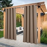 PONY DANCE Terrasse Vorhänge Blickdicht 2 Stücke Outdoor Gardinen mit Ösen Sichtschutz & Sonnenschutz Balkon Vorhang Wetterfest Outdoor Vorhang Wasserdicht, H 213 x B 132 cm, Cappuccino