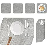 Newaner 12 Piece Premium Platzsets aus Filz Tischset，4 Platzdeckchen abwischbar Tischsets (43×29cm)+ 4 Untersetzer + 4 Messer und Gabeltaschen, Geeignet für Küche und Esszimmer-Hellgrau