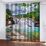 Schlafzimmer Gardinen Und Vorhänge Modern Verdunkelungsvorhang Blick Auf Den See Mit Waldwasserfall 260X220Cm 2Er Set Vorhang Blickdicht Vorhänge Wohnzimmer Kinderzimmer Mädchen Junge Fenster Gardi