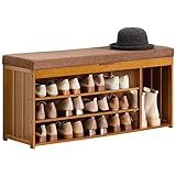 MKYOKO Bamboo Shoe Bench for Entryway Shoe Rack Shoe Storage Bench Shoe Rack Organizer Shoe Changing Stool with Upholstered Seat,90x35cm/35x14in
