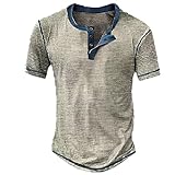 T-Shirts für Herren Henley Shirt in Used-Optik Oversize T Shirt Männer Shirts Kurzarm Sommer Kurzarmshirt Baumwolle Sportshirt Basic Shirts Streetwear (Grey-b, XXXL)
