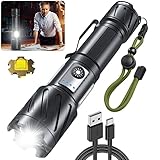 Taschenlampe Led 20000 Lumen Aufladbar, Extrem Hell Taschenlampe Stark Taktische Taschenlampen Batteriebetrieben mit XHP160, Multifunktions COB Arbeitsleuchte 6 Lichtmodi für Camping Wandern Notfälle