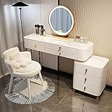 Make-up-Kosmetikspiegel mit Lichtern und Tischset, Schminktisch mit 3-farbig dimmbarem beleuchtetem Spiegel, Kosmetikset mit beweglichem Nachttisch, ideal für die Schlafzimmerdekoration zu Hause