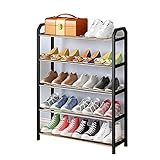 MENGHAN Stapelbares Schuhregal aus Metall, Schuh-Organizer mit 5 Ebenen, Schuhschrank for den Innenbereich, stabiles Schuhregal, Schwarz (Color : Five Floors, Size : 75cm/29.5in)