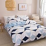 OPOWWEE Bettwäsche Set 135x200cm Weiß himmelblau Marineblau Bettbezug 100% Weiche Angenehme Mikrofaser + 1 Kissenbezug 80x80cm