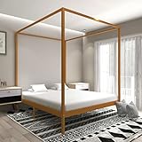 TECHPO Bettrahmen aus massivem Kiefernholz, 1,8 m, Super-Kingsize-Bett, honigbraun