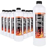 Bio Alkohol 100% 10 x 1 Liter - BIOETHANOL für Alkohol-Kamine, Tischfeuer, Ethanolkamine, Alkoholbrenner, Terrassenfeuer, Raumfeuer, Standfeuer oder Gartenfeuer