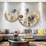 GXSDYYDS Metall Wand Deko 3D Ginkgo Leaf Wanddeko Moderner Luxus Wanddekoration Baumblätter Art Vintage Wall Decoration Wandschmuck Wohnzimmer Metallbilder Hotel, 110 cm