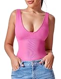 YEOREO Glowy Body für Frauen Gerippter ärmelloser Body quadratischer Ausschnitt Bodysuit Sexy Shapewear Tops, #2 Pink, Medium