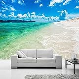 Tapete Moderne Fototapete Blauer Himmel, weiße Wolken, Meerwasser, Strand, Landschaft, Sofa, Wohnzimmer Tapeten 3D Wandtapete Wand Dekoration Wandbilder Schlafzimmer 250x175cm Cainahui2859