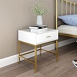 JUNNIU Nachttisch aus Schmiedeeisen mit 1 Schublade, Nachttisch aus Metall in Weiß, Schlichter, moderner Nachttisch in Schwarz, für Wohnzimmer, Schlafzimmer, Küche, 45 x 38,5 x 50 cm (Farbe: Gold)