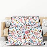 Warme Fleece-Plüschdecke, 152,4 x 203,2 cm, seidig weich, 1,5 kg, 2-lagig, wendbar, romantisch, ausgefallen, Blumenmuster, Vögel, Schmetterling-Druck, Bettdecke