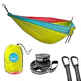 Nest Hammocks - Doppel-Camping-Hängematte mit Baumgurten – in den USA ansässige Hängematte, für zwei Personen, Camping-Hängematte, tragbar für Outdoor-Rucksackreisen und Wandern (Neon)