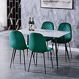 GOLDFAN Esstisch mit 4 Stühlen Set Rechteckiger Esstisch Glas Marmor Moderner Küchentisch Set Esszimmerstuhl Samt Küchenstuhl 110cm Schwarz und Grün