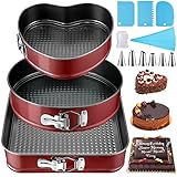 MULEVIP Kuchenform Springform Set Backformen Set Kuchenform Rund,Abnehmbarer Flachboden,Auslaufsicher Antihaft,Runde Backform,Tortenform zum Backen Verschiedener Kuchen unt Brot(22/24/26 cm) - Rot