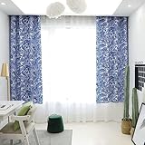 Vorhang Gardine Blickdicht, Vorhänge Pflanze Blume Blätter Gardinen 132x244 cm Blau Vorhänge für Schlafzimmer