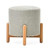 SCJS Fußstütze und Sitzhocker, gepolsterter Sitz, rund, gepolstert, mit Holzbeinen, Fußstütze für kleine Sofas für Schlafzimmer, Grau, 33 x 33 x 37 cm