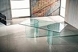 IMAGO FACTORY Phoenix | Couchtisch aus gebogenem Glas mit transparenter Tischplatte, moderner Couchtisch, großer Couchtisch, Couchtisch, Couchtisch, Wohnzimmermöbel aus Glas