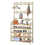 Topook Metall-Garderobenständer Mit 8 Haken, Garderobenständer Mit Schuhregal, Garderobenständer Für Den Innenbereich, Geeignet Für Balkon, Flur, Arbeitszimmer, 80x26x170CM
