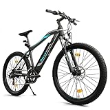 BLUEWHEEL E-Bike 27,5“ & 29“ I Deutsche Qualitätsmarke | EU-konform Offroad E-Mountainbike 21 Gänge & Hinterradmotor für 25 km/h bis zu 150 km |Fahrrad mit MTB Federgabel, App, LED Licht | BXB75 Ebike